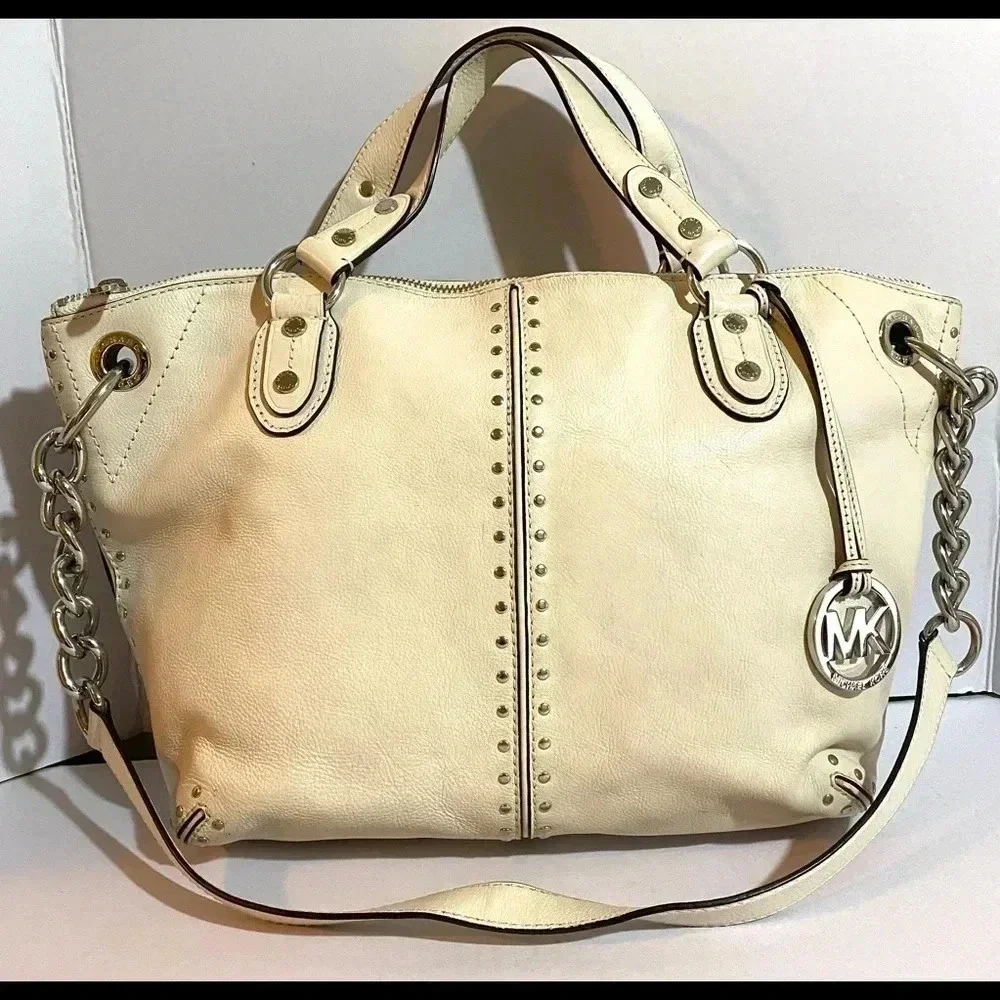 Michael kors white leather satchel handbag